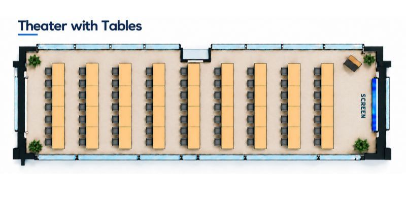 theater with tables Downtown Omaha Event Space - Corporate Retreat